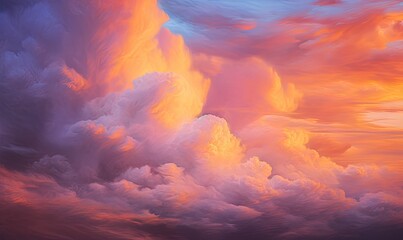  a painting of a colorful sky with a plane in the distance.  generative ai