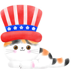 Happy 4th of July cat watercolor Illustration 