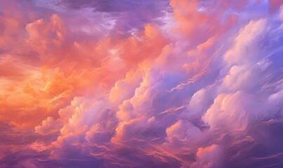  a very colorful sky with some clouds in the sky and a plane flying in the sky.  generative ai