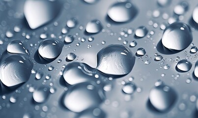  a close up of water droplets on a surface with a blue background.  generative ai