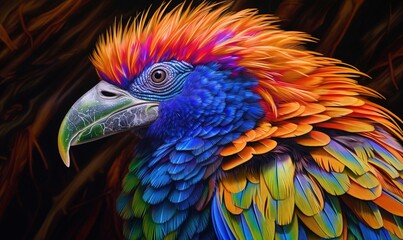  a colorful bird with a long beak and multicolored feathers.  generative ai