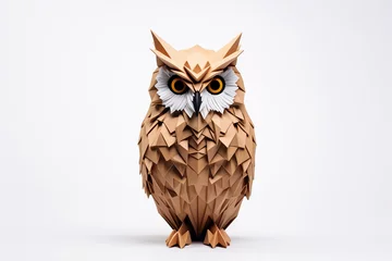 Türaufkleber Abstract origami paper art owl isolated on white background, folded paper style animal with polygon shapes. Generative AI. © Aul Zitzke
