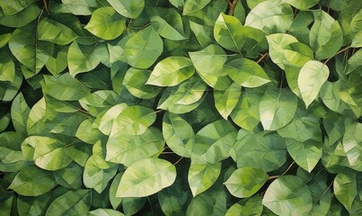 a painting of a green leafy wall with lots of leaves.  generative ai