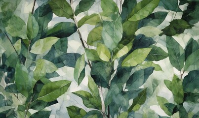  a painting of a tree with green leaves on a white background.  generative ai