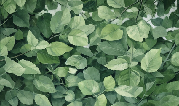  a painting of green leaves on a white background with a white border.  generative ai