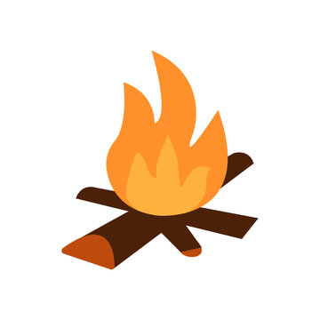 Burning bonfire with wood on white background