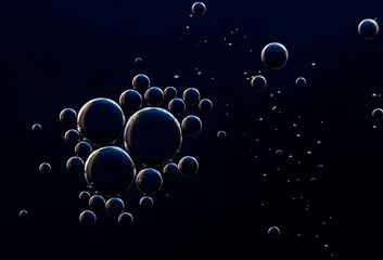 Macro image of oil on water. Dark image that looks like bubbles floating in space. - 616547602