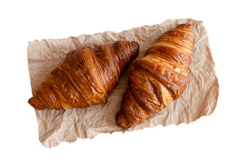 Freshly baked croissants on top view on a transparent background (PNG)