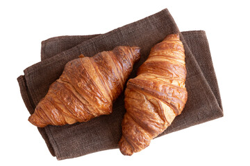 Freshly baked croissants on top view on a transparent background (PNG) - obrazy, fototapety, plakaty