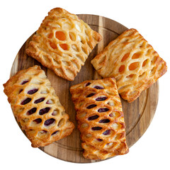 French bakery puff pastry buns with various fillings on a transparent background (PNG)