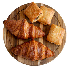 French bakery puff pastry buns with various fillings on a transparent background (PNG)