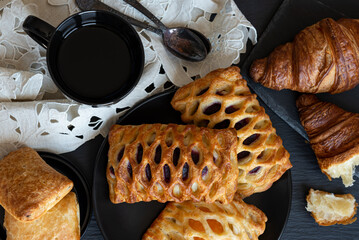 French bakery puff pastry buns with various fillings