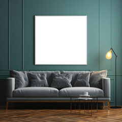 modern living room with sofa  and poster mock-up
