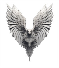 Pair of white and gray wings and feathers isolated on transparent background. Angel/bird/stone style Generative AI