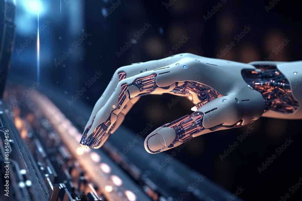 Aufkleber ai machine learning hand of robot touching on big data