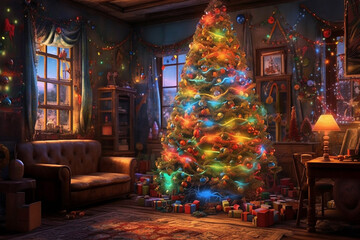 Fototapeta na wymiar christmas tree in room Ai generative