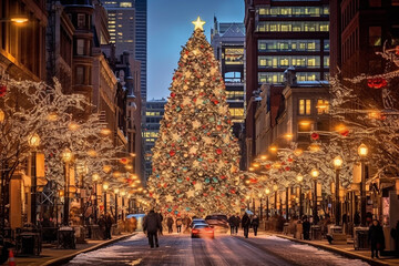 Fototapeta na wymiar Christmas tree on the street Ai generative