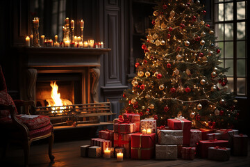 christmas tree in room Ai generative