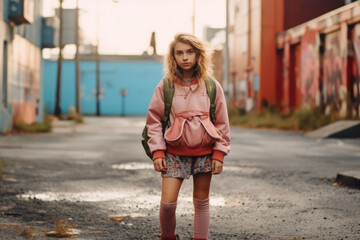 Fototapeta premium A captivating full body shot of a young girl ready for her first day of school. Generative AI