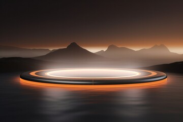 A circle with lighting in the background, in the style of abstract landscapes, Illustration AI Generative.