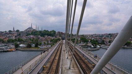 Galata Tower golden horn and mosque in Istanbul