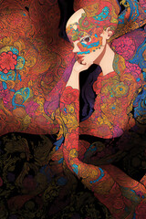 レトロなカラーの中の女　Generative AI