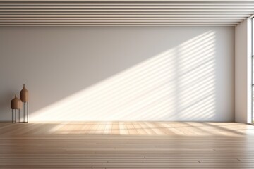 Lighting and shadows from large white windows and wooden floor in a modern living room, Illustration AI Generative.