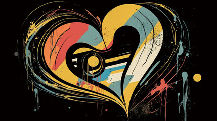 Love heart illustration with musical vibe on black background