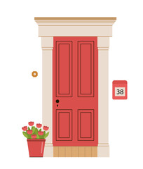 Red door with plants vector concept