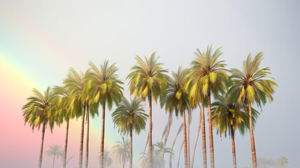 Obraz na płótnie Canvas A tropical row of palm trees with rainbow colors