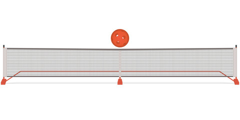 pickleball sport net and red indoor ball isolated on white background - obrazy, fototapety, plakaty