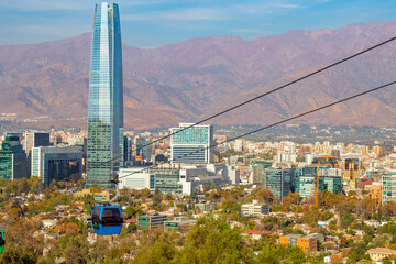 city downtown Santiago, Chile South America, Andes mountain range