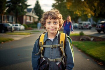 A young boy's first day at school. Generative AI