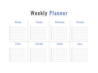 Weekly planner, bullet journal planner template, vector illustration