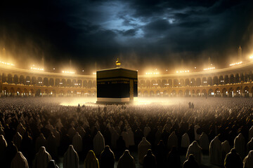 Beautiful kaaba hajj piglrimage in mecca umra eid al adha photo background illustration