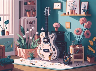room with a guitar