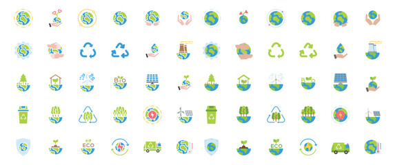 World Environment Day icon set. Nature Renewable Energy Icons. Eco Friendly. Earth Day Ecology Outline Vector Icon Illustration Sign ,Environment , Save Energy, Eco