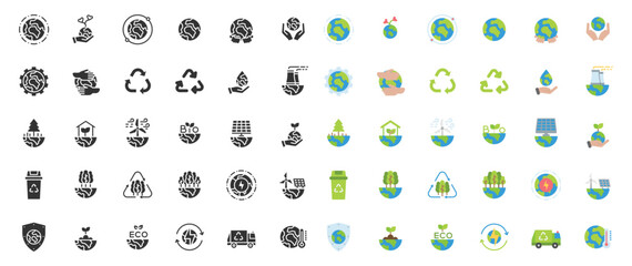 World Environment Day icon set. Nature Renewable Energy Icons. Eco Friendly. Earth Day Ecology Outline Vector Icon Illustration Sign ,Environment , Save Energy, Eco