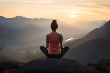 Serene Sunrise Yoga on a Mountain - Generative AI