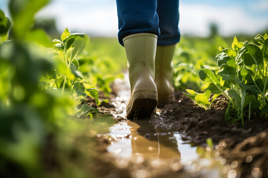 Farmers Walking on Field with Rubber Boots - Generative AI