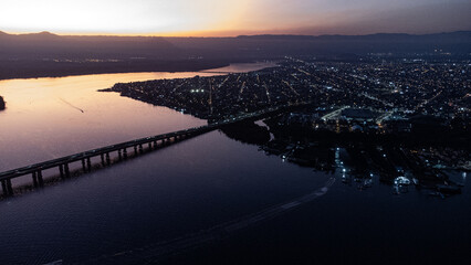 late afternoon in são vicente, coast of são paulo, southeastern region of brazil, small sea bridge that connects the city with praia grande