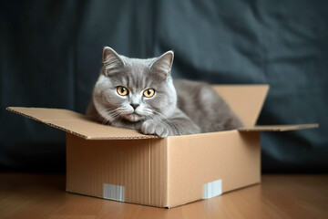 Funny chubby playful cat sitting in a paper box. If It Fits, I Sits