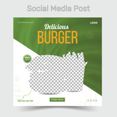 Burger social media post template social media Instagram for food promotion simple banner frame