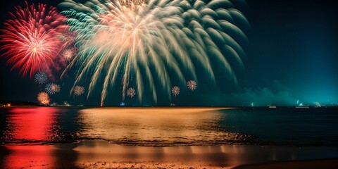 American independence day 4th of July beach fireworks show