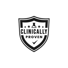 Clinically proven label or Clinically proven badge vector isolated in flat style. Clinically proven label for product packaging design element. Clinically proven badge for packaging design element.