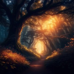 fantasy magic forest environment created with using Generative AI Technology