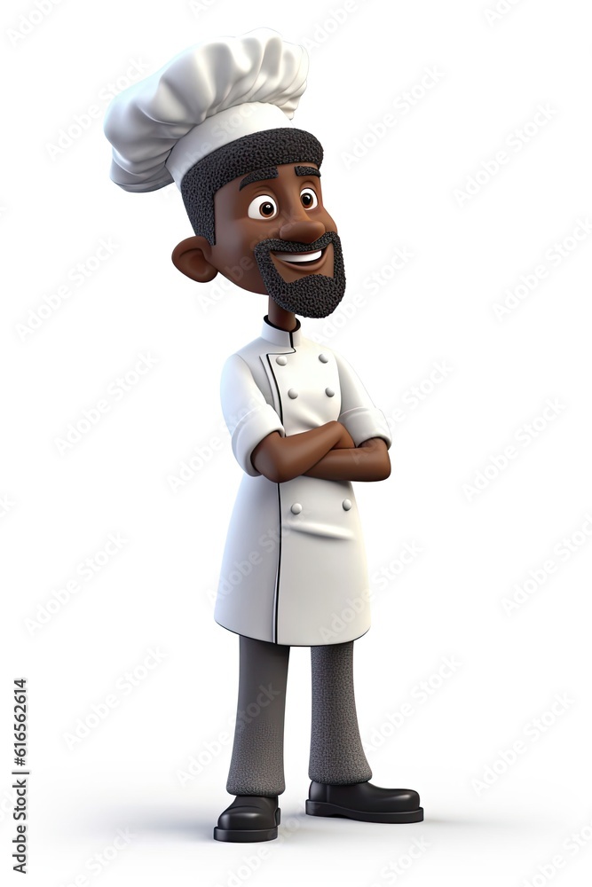 Poster black man chef isolated white background handsome with copyspace generative ai