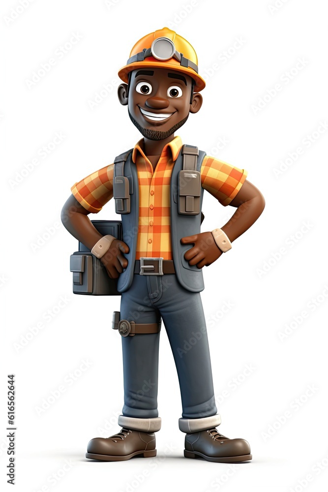 Poster black man construction worker isolated white backdrop charming with copy space generative ai
