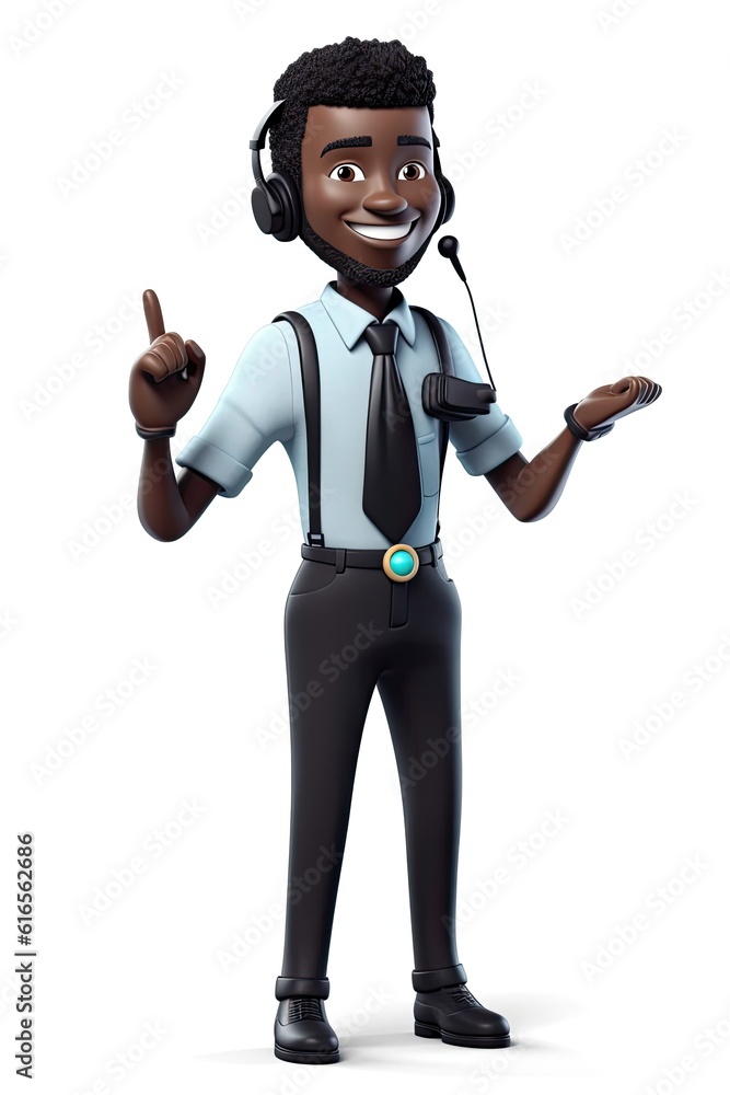 Poster black man customer service representative isolated white backdrop charming with copyspace generative