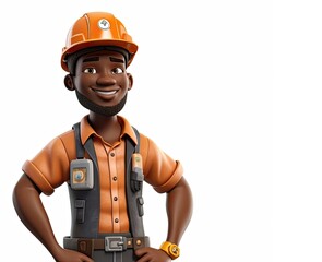 Fototapeta premium Black Male Construction Worker Isolated White Backdrop Handsome With Copy Space Generative AI